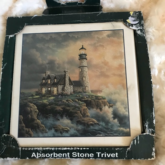 Rare Thomas Kincade look Vintage Stone Art Trivet - Picture 1 of 2